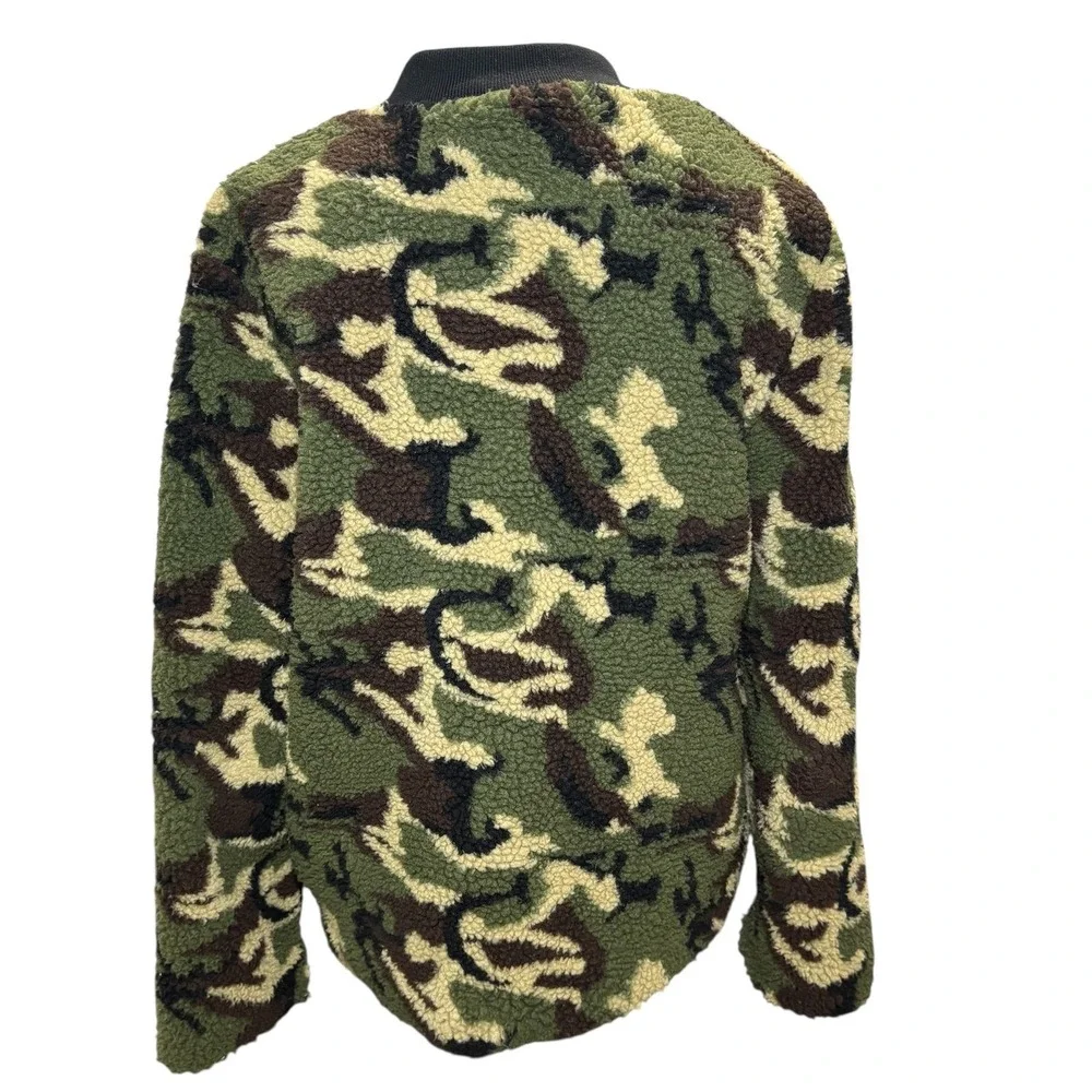 Sanctuary Green Camoflauge Zip Up Fleece Jacket Lined Medium‎